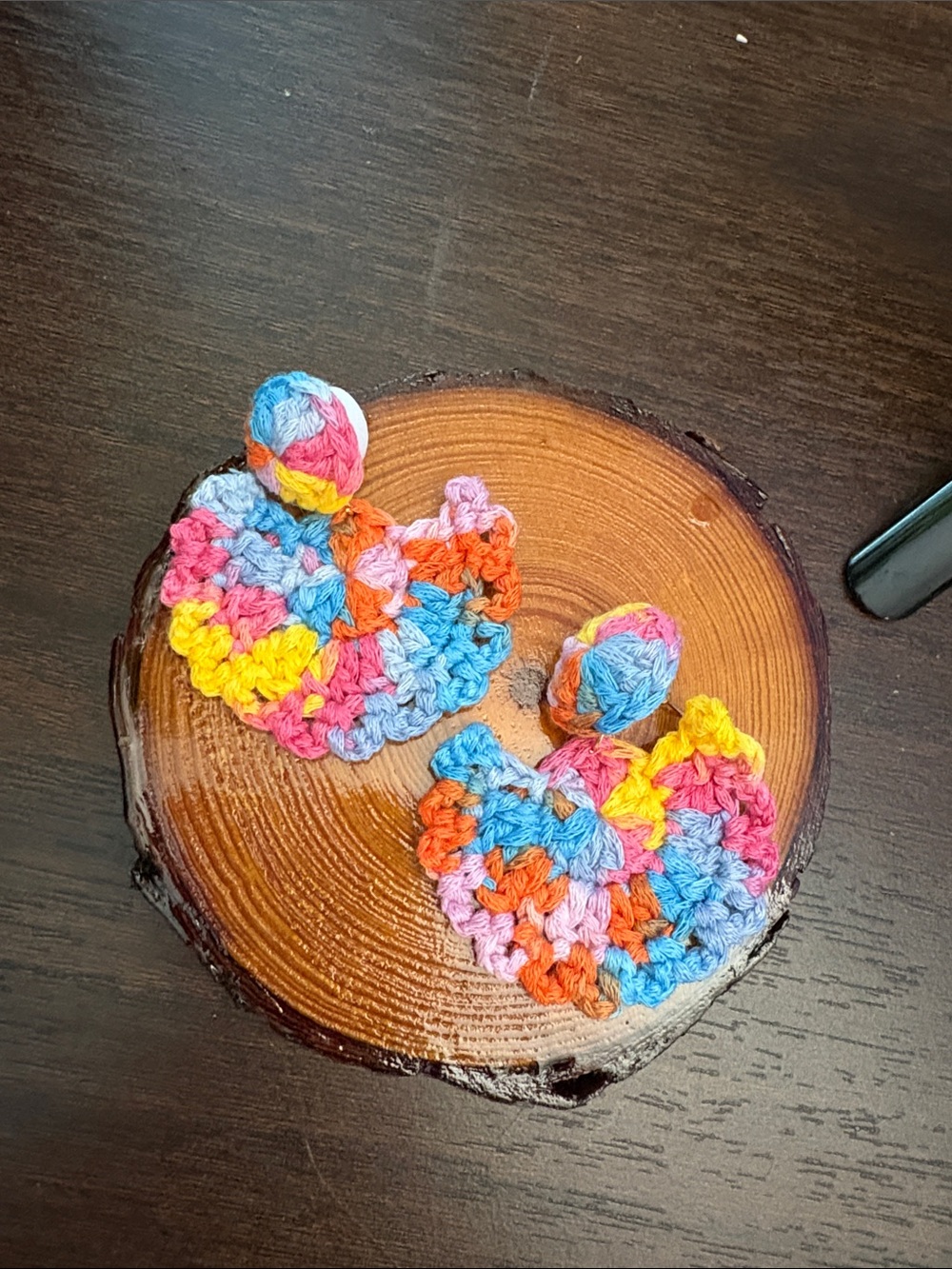 Handmade Multicolor Crochet Heart Earring - Picture 4 of 6